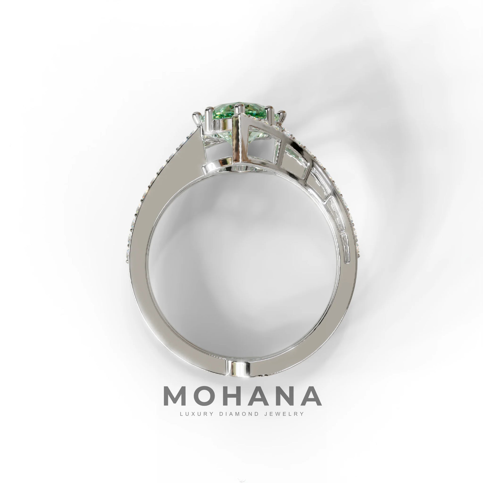 2 Carat Marquise Cut Green Lab Diamond Ring with Double Pave Setting