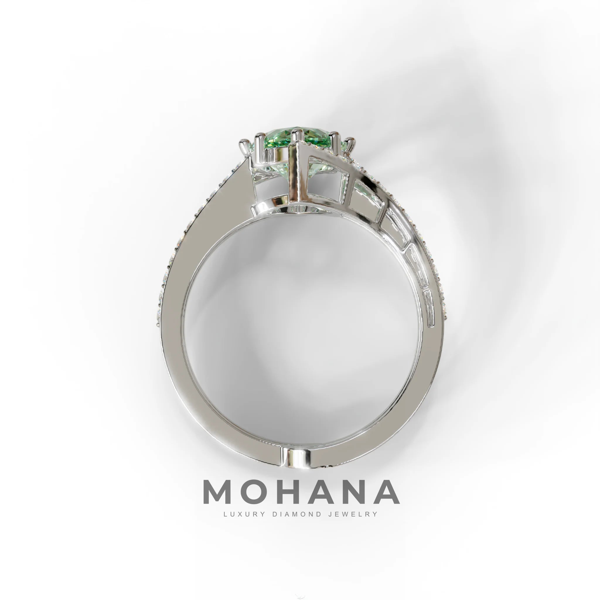 2 Carat Marquise Cut Green Lab Diamond Ring with Double Pave Setting