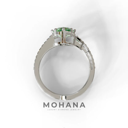2 Carat Marquise Cut Green Lab Diamond Ring with Double Pave Setting