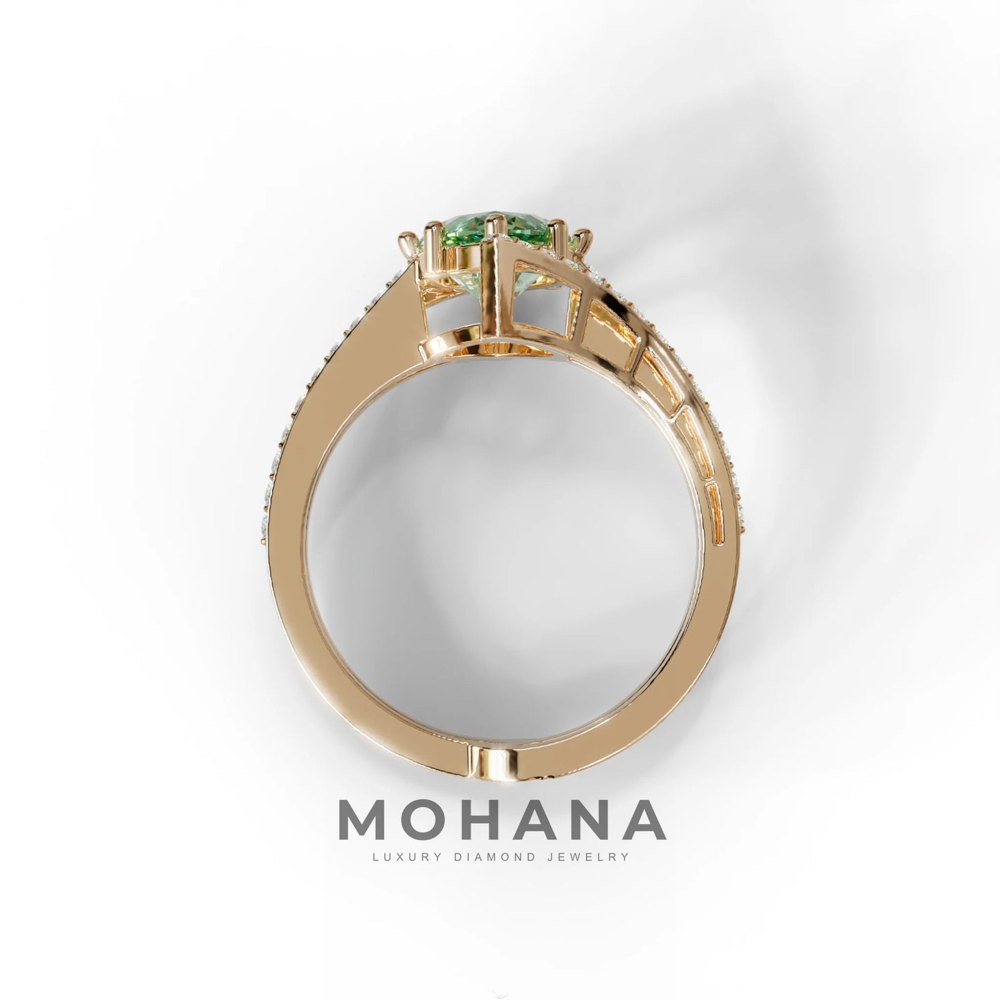 2 Carat Marquise Cut Green Lab Diamond Ring with Double Pave Setting