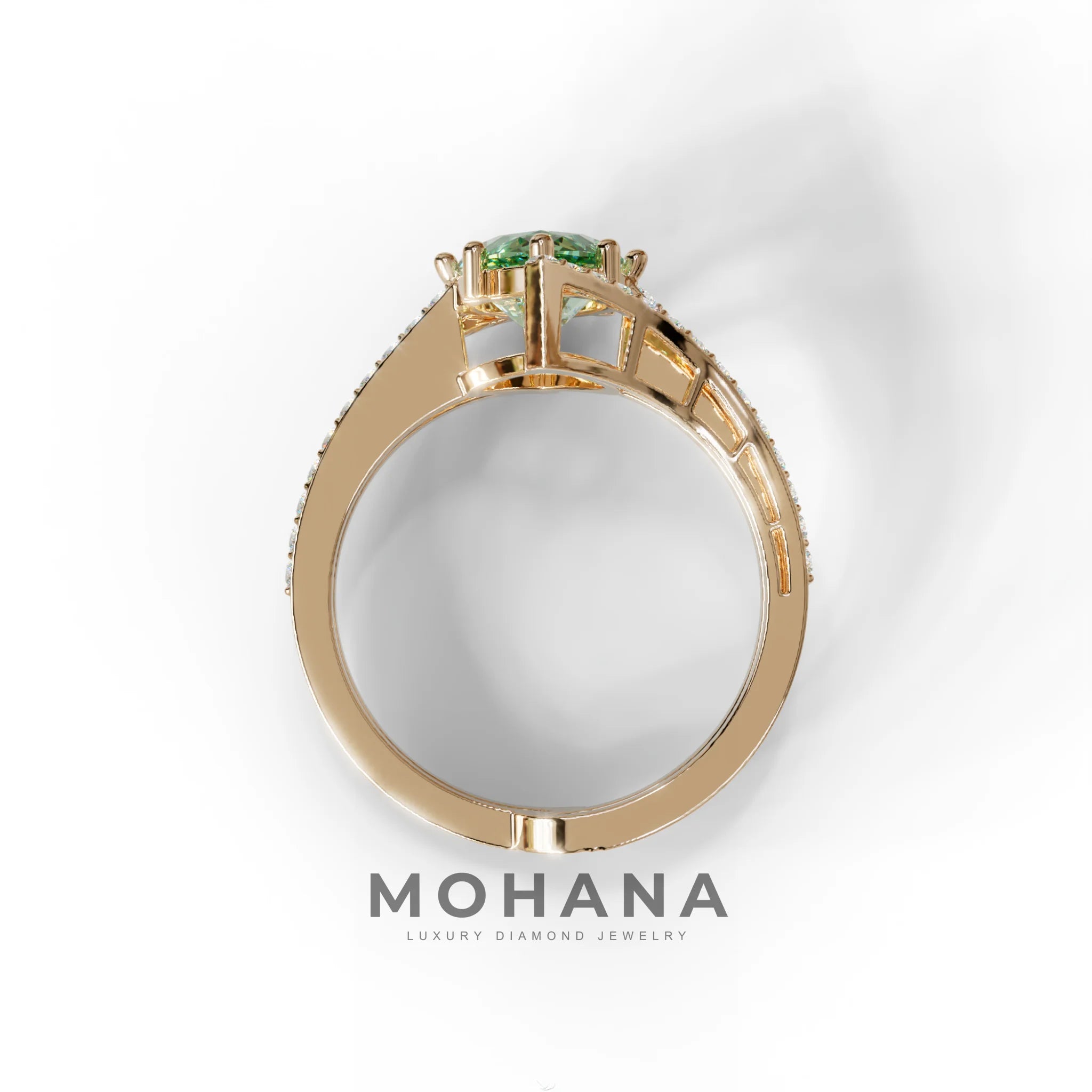 2 Carat Marquise Cut Green Lab Diamond Ring with Double Pave Setting