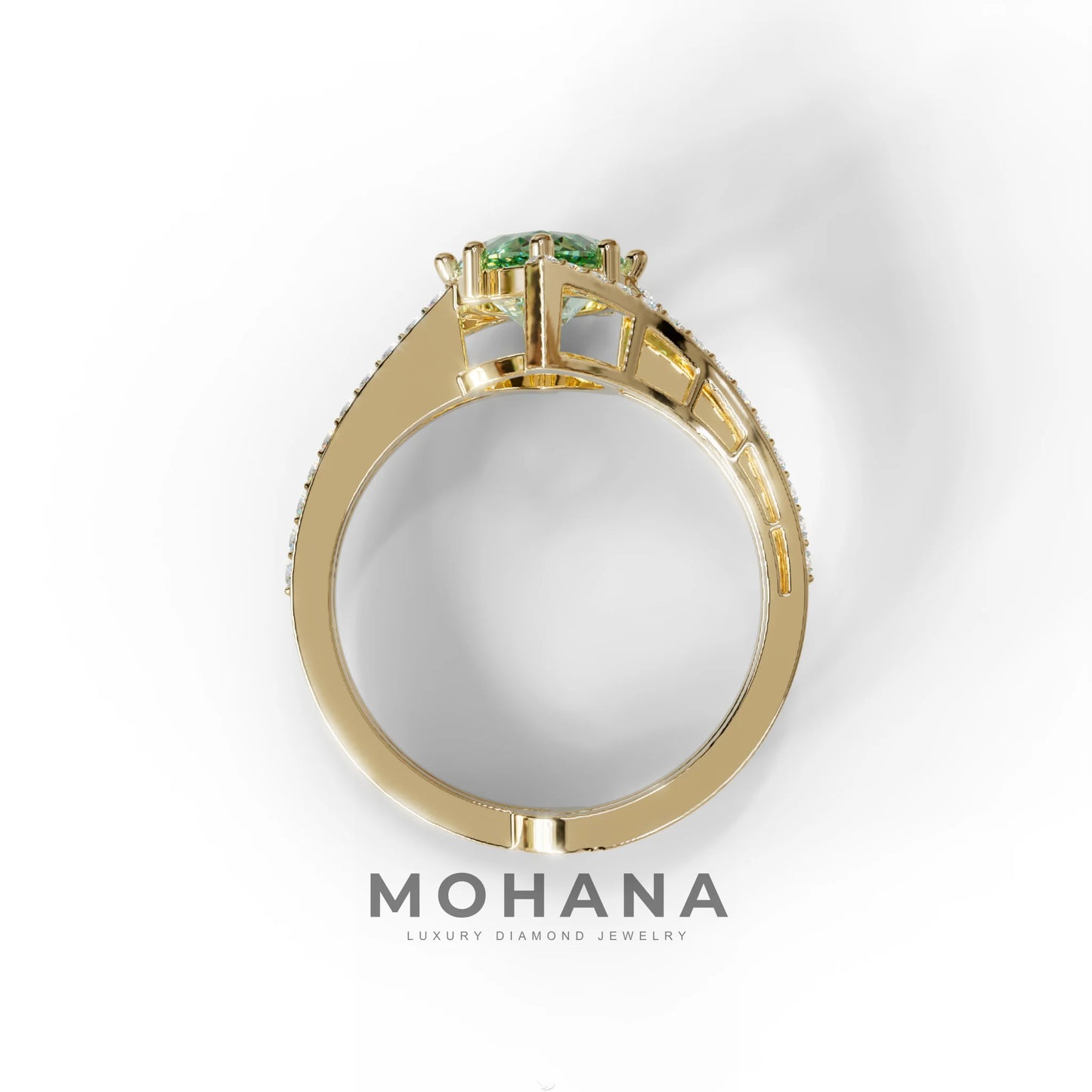 2 Carat Marquise Cut Green Lab Diamond Ring with Double Pave Setting