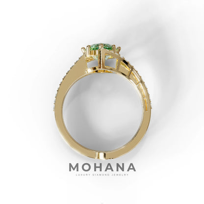 2 Carat Marquise Cut Green Lab Diamond Ring with Double Pave Setting