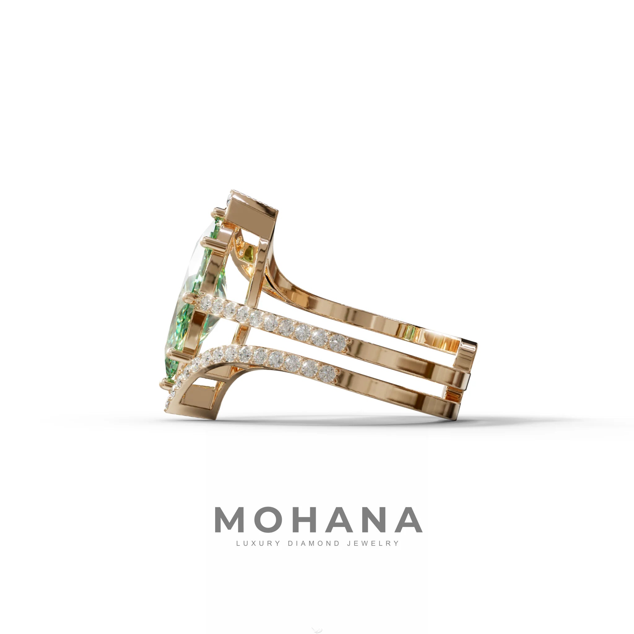 2 Carat Marquise Cut Green Lab Diamond Ring with Double Pave Setting