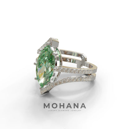 2 Carat Marquise Cut Green Lab Diamond Ring with Double Pave Setting