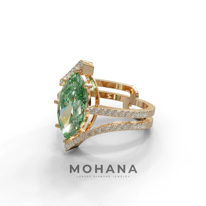 2 Carat Marquise Cut Green Lab Diamond Ring with Double Pave Setting