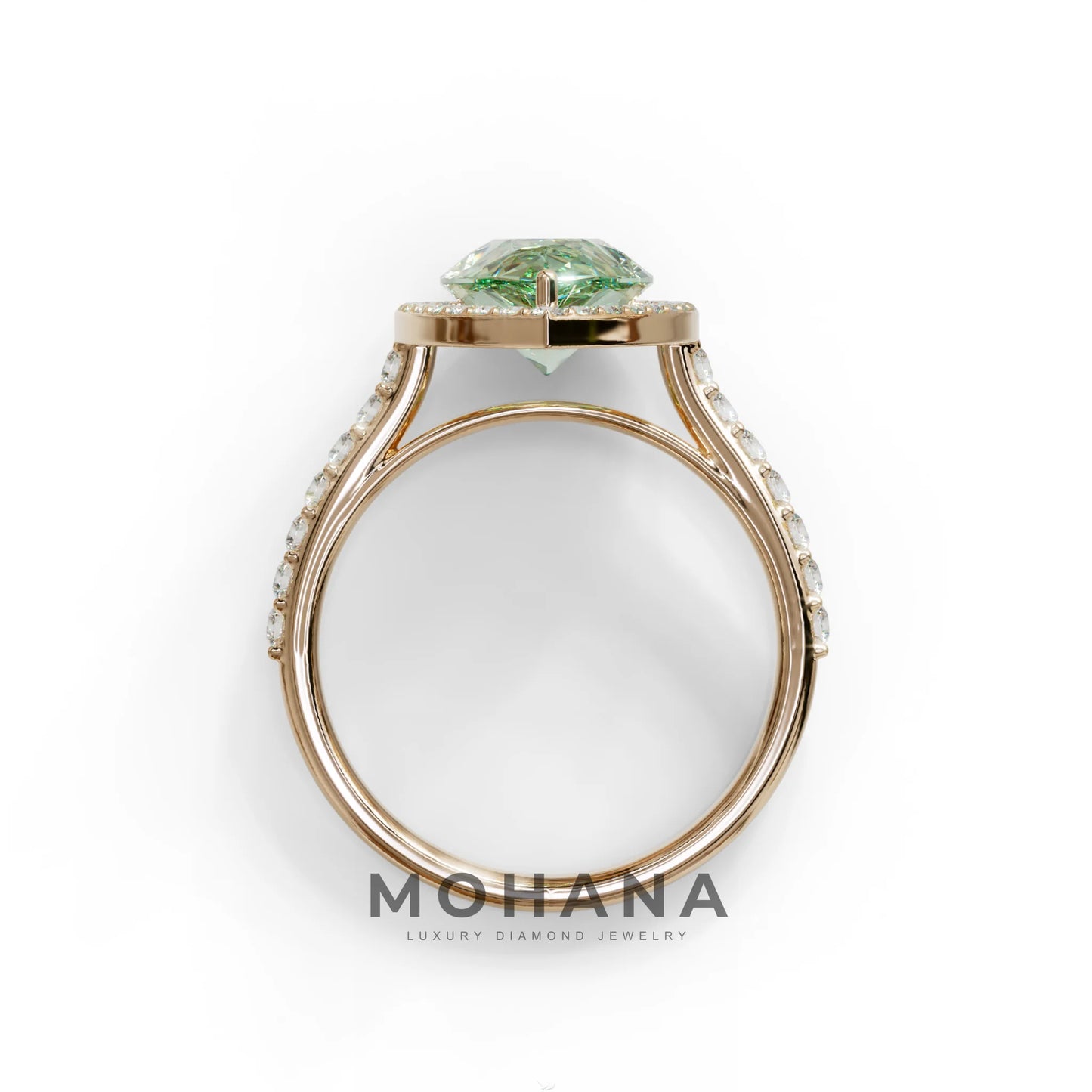 3 Carat Green Pear Cut Halo & Pave Setting Lab Grown Diamond Ring - Madona