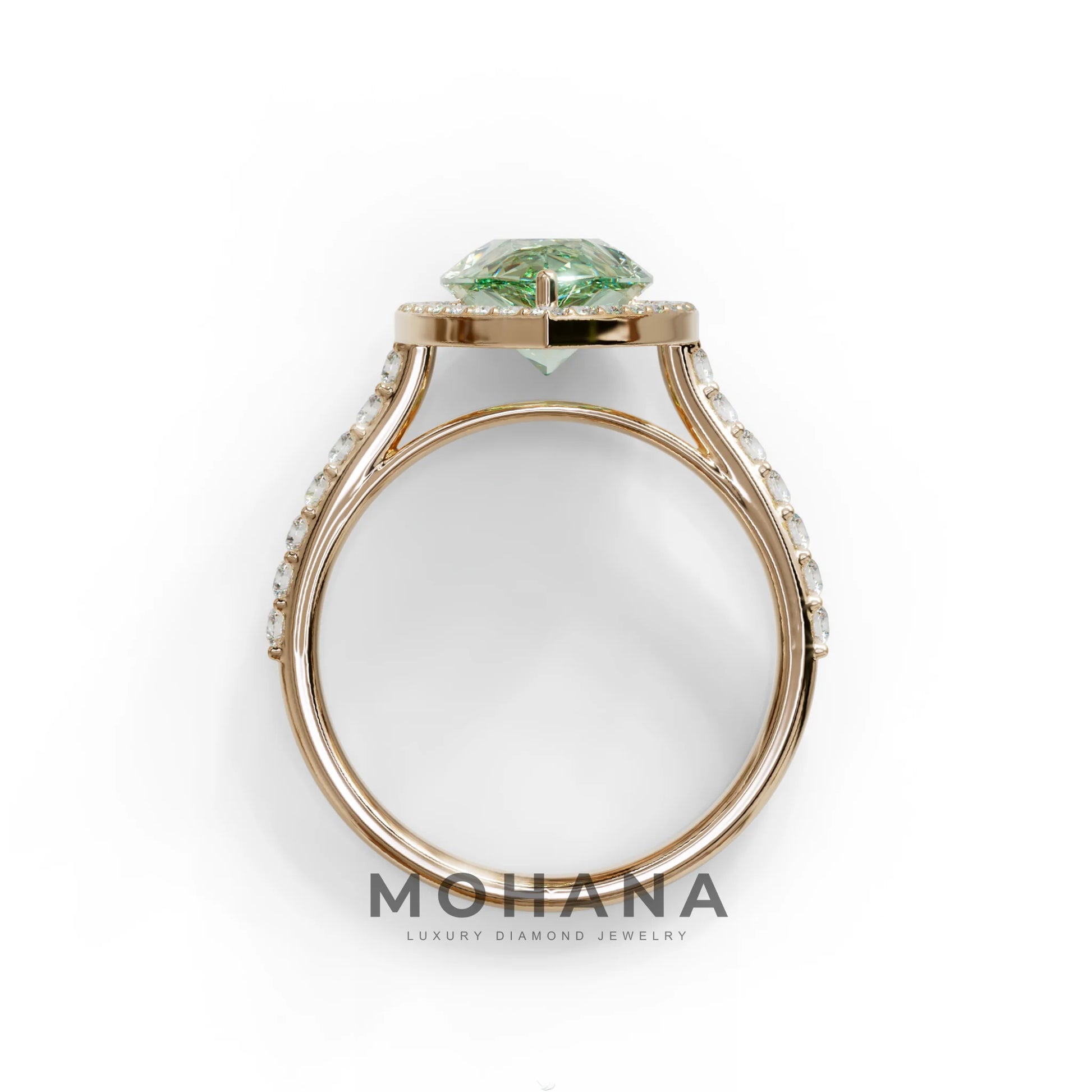 3 Carat Green Pear Cut Halo & Pave Setting Lab Grown Diamond Ring - Madona