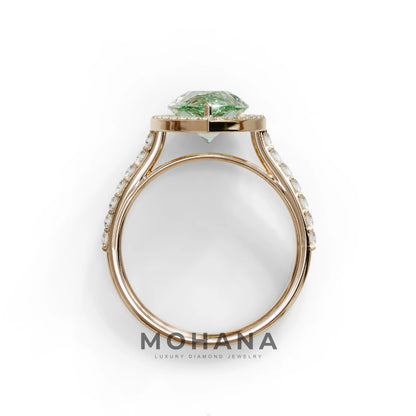 3 Carat Green Pear Cut Halo & Pave Setting Lab Grown Diamond Ring - Madona