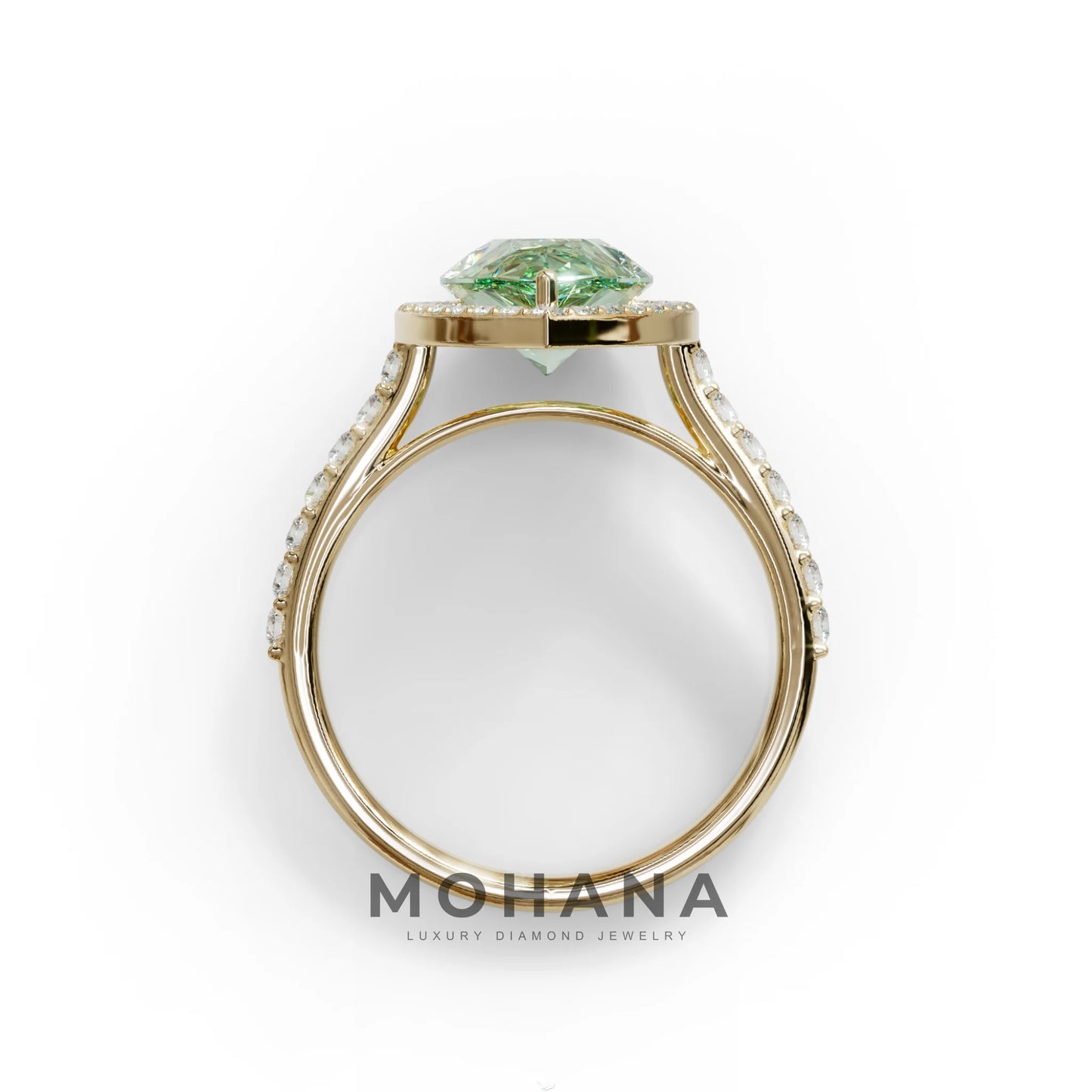 3 Carat Green Pear Cut Halo & Pave Setting Lab Grown Diamond Ring - Madona