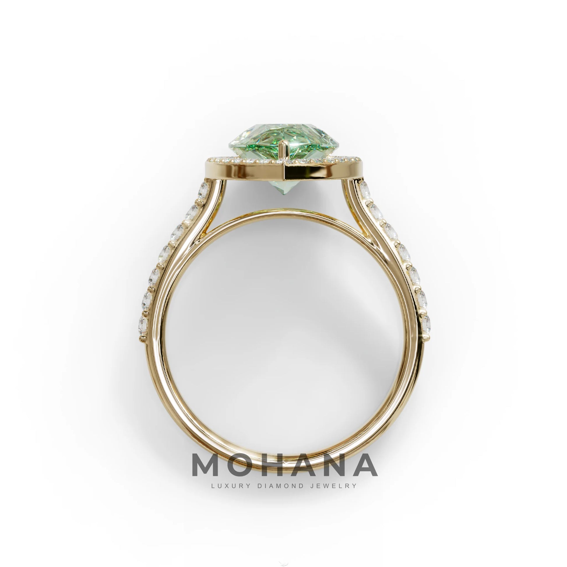 3 Carat Green Pear Cut Halo & Pave Setting Lab Grown Diamond Ring - Madona