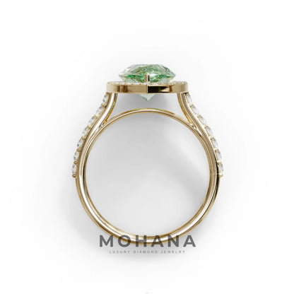 3 Carat Green Pear Cut Halo & Pave Setting Lab Grown Diamond Ring - Madona
