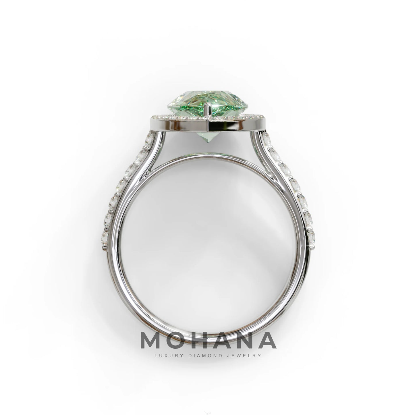 3 Carat Green Pear Cut Halo & Pave Setting Lab Grown Diamond Ring - Madona