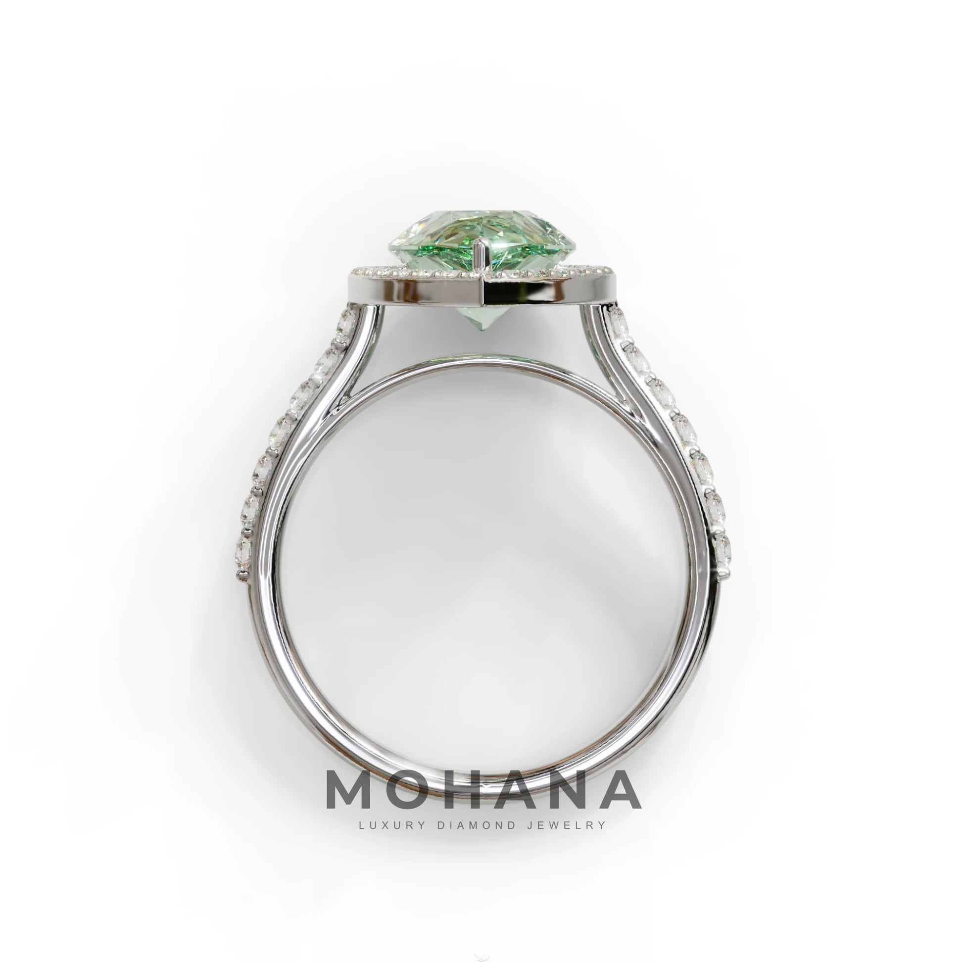 3 Carat Green Pear Cut Halo & Pave Setting Lab Grown Diamond Ring - Madona