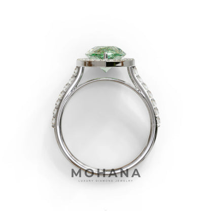 3 Carat Green Pear Cut Halo & Pave Setting Lab Grown Diamond Ring - Madona
