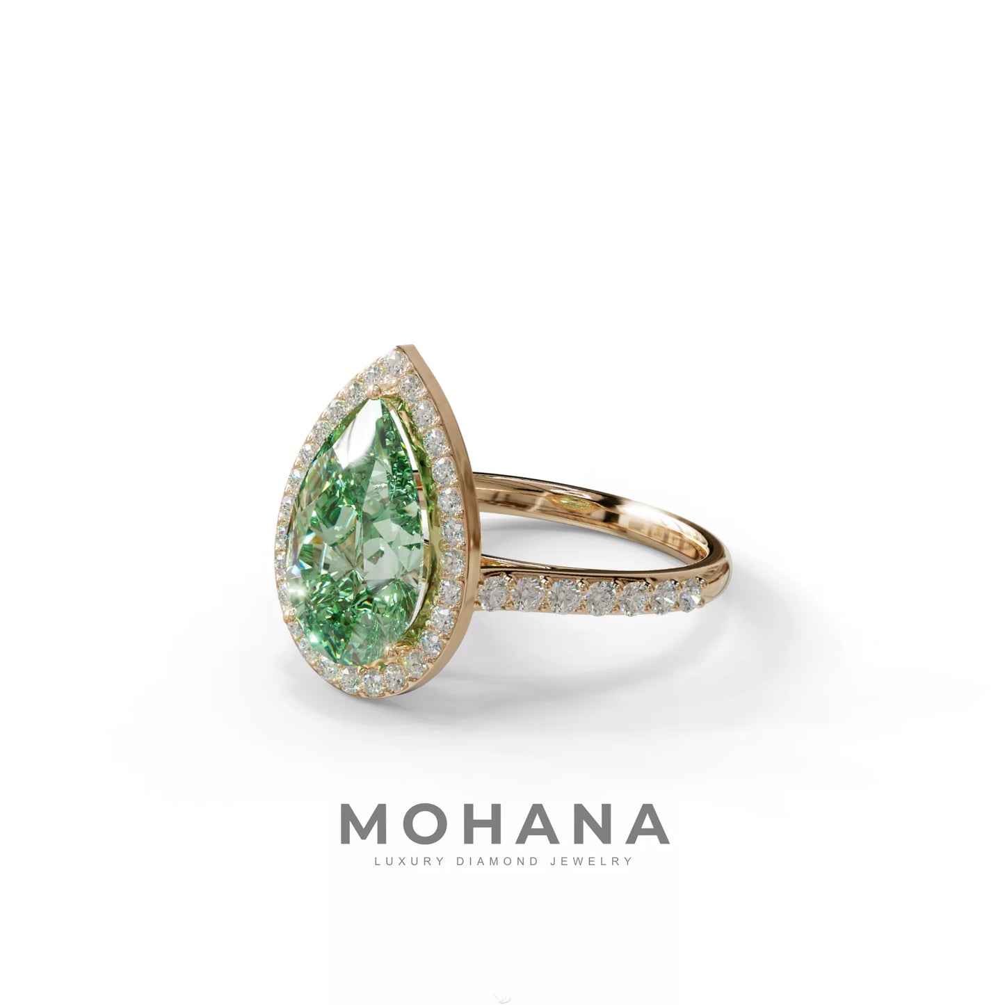 3 Carat Green Pear Cut Halo & Pave Setting Lab Grown Diamond Ring - Madona