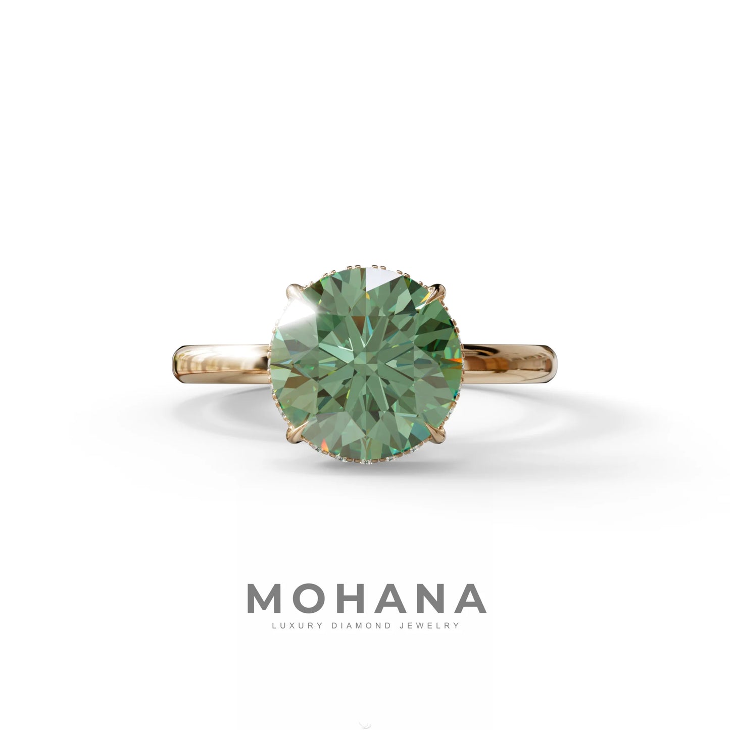 3 Carat Round Green Hidden Halo Lab Diamond Ring - Luxe Cercle - 10K Solid Gold / Rose Gold