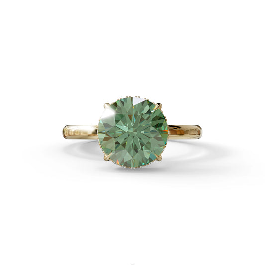 3 Carat Round Green Hidden Halo Lab Diamond Ring - Luxe Cercle - 10K Solid Gold / Yellow Gold