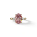 3Ct Pink Oval Cut Lab Grown Diamond Three Stone Engagement Ring - Myza - 10K Solid Gold / Yellow Gold