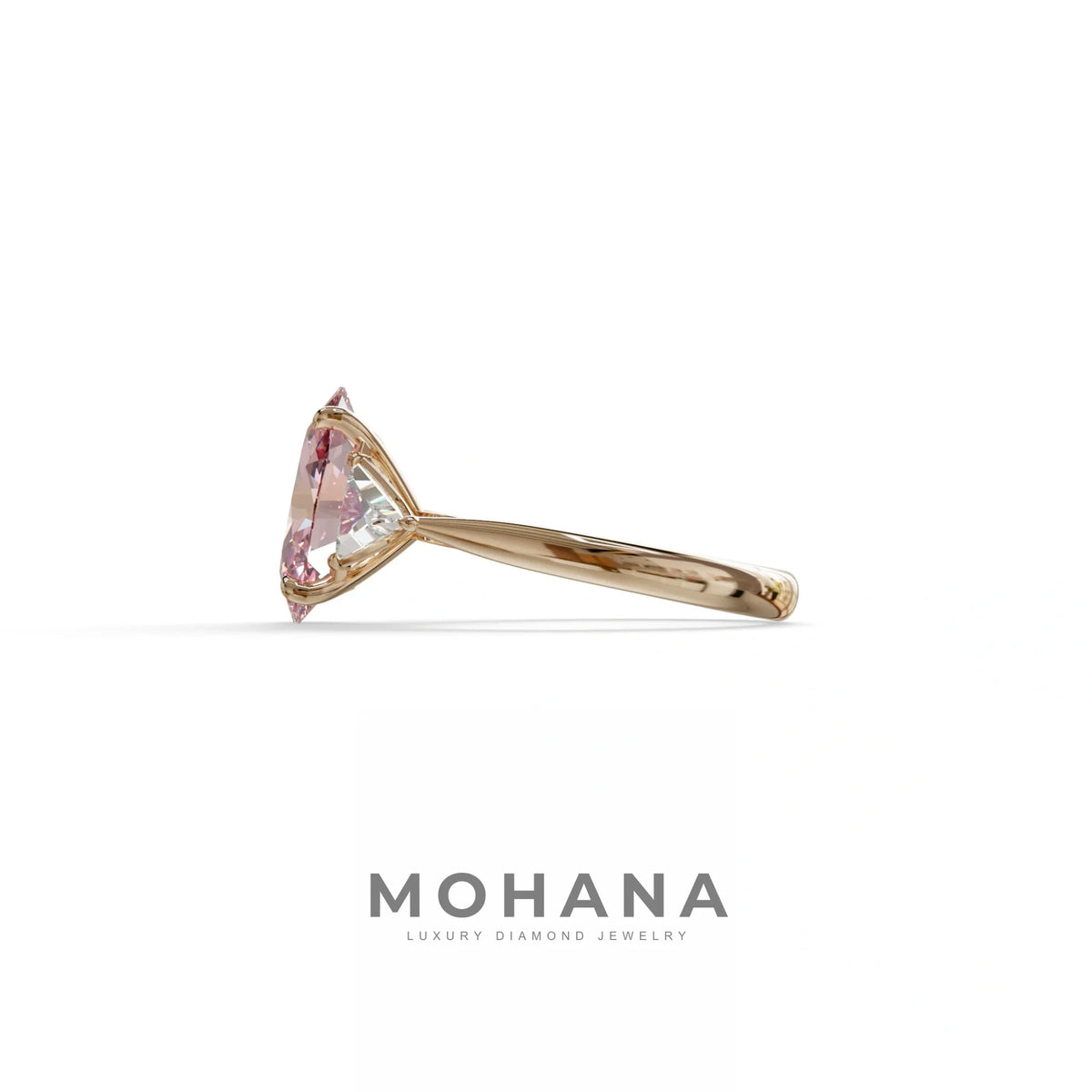 3Ct Pink Oval Cut Lab Grown Diamond Three Stone Engagement Ring - Myza