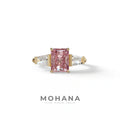 3Ct Pink Radiant & Tapered Cut Lab Grown Diamond Three Stone Engagement Ring - Yana - 10K Solid Gold / Yellow Gold