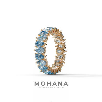 Blue Pear Diamond Full Eternity Band - Stackable Ring