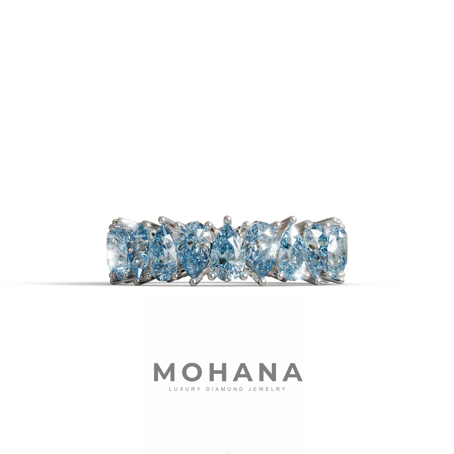 Blue Pear Diamond Full Eternity Band - Stackable Ring - 10K Solid Gold / White Gold