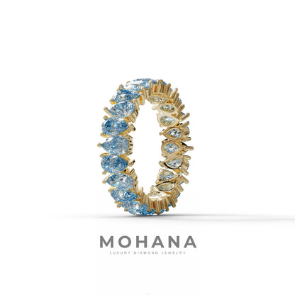 Blue Pear Diamond Full Eternity Band - Stackable Ring