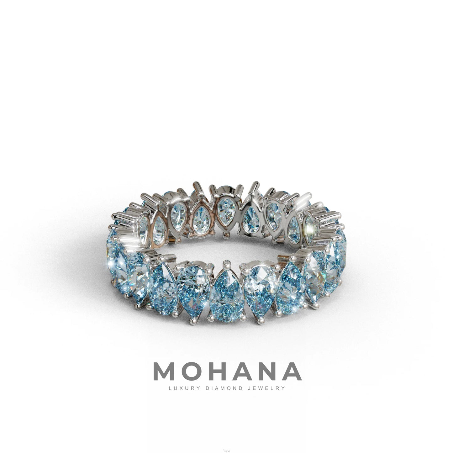 Blue Pear Diamond Full Eternity Band - Stackable Ring