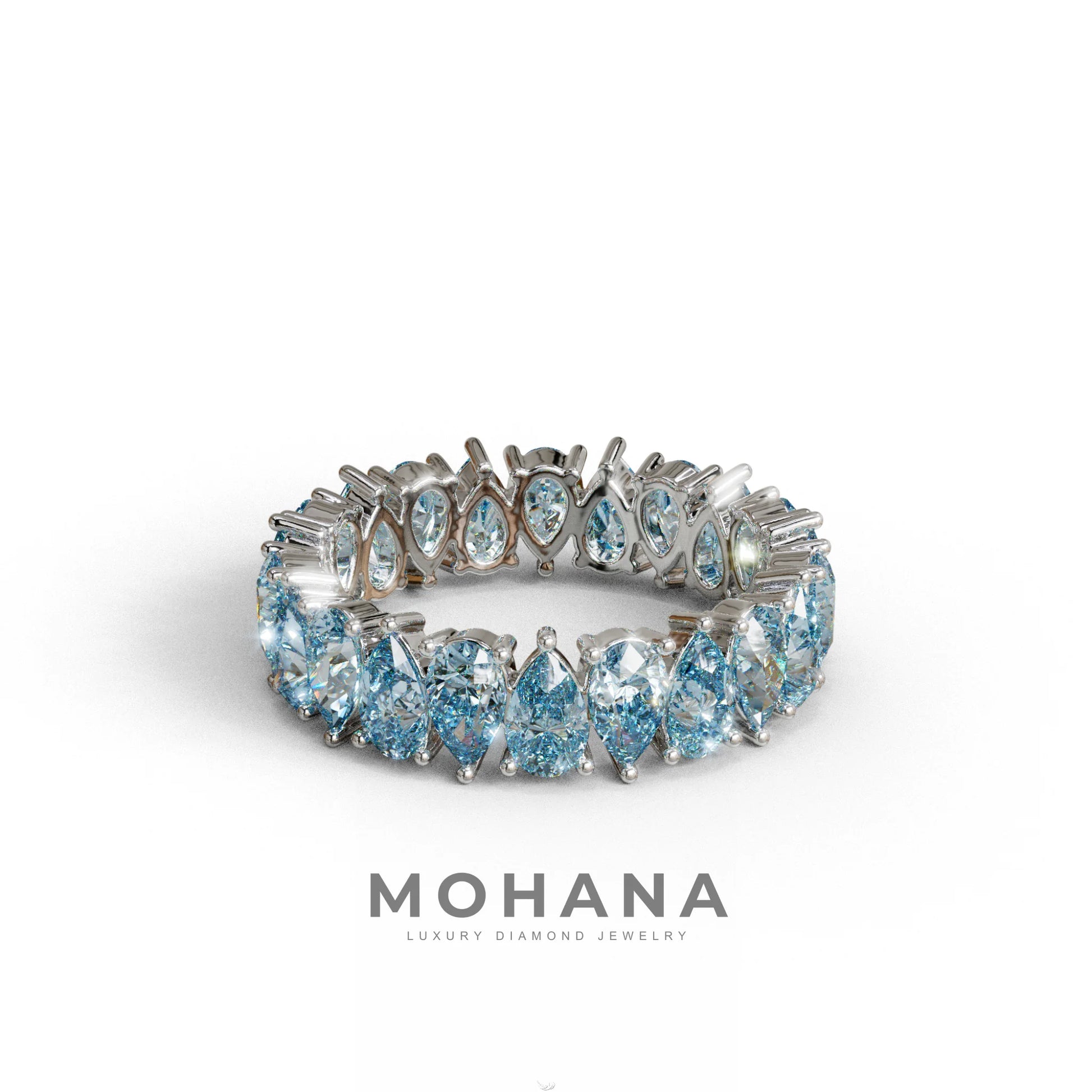 Blue Pear Diamond Full Eternity Band - Stackable Ring