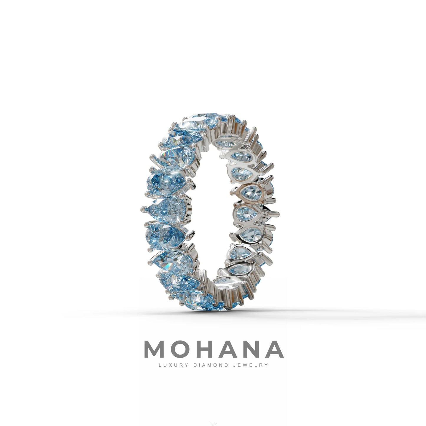 Blue Pear Diamond Full Eternity Band - Stackable Ring