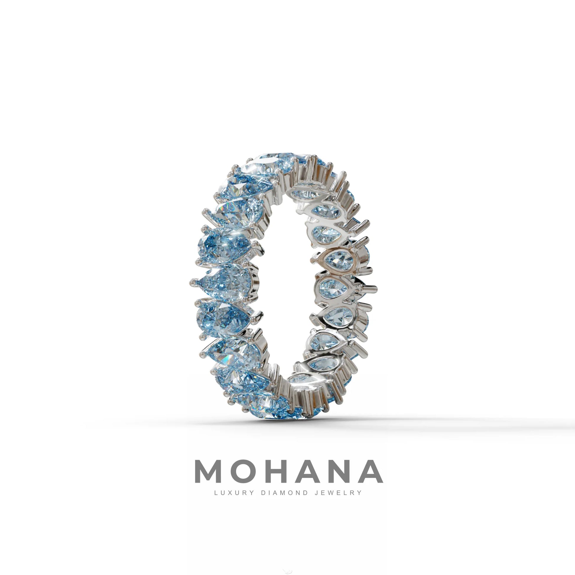 Blue Pear Diamond Full Eternity Band - Stackable Ring