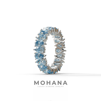 Blue Pear Diamond Full Eternity Band - Stackable Ring
