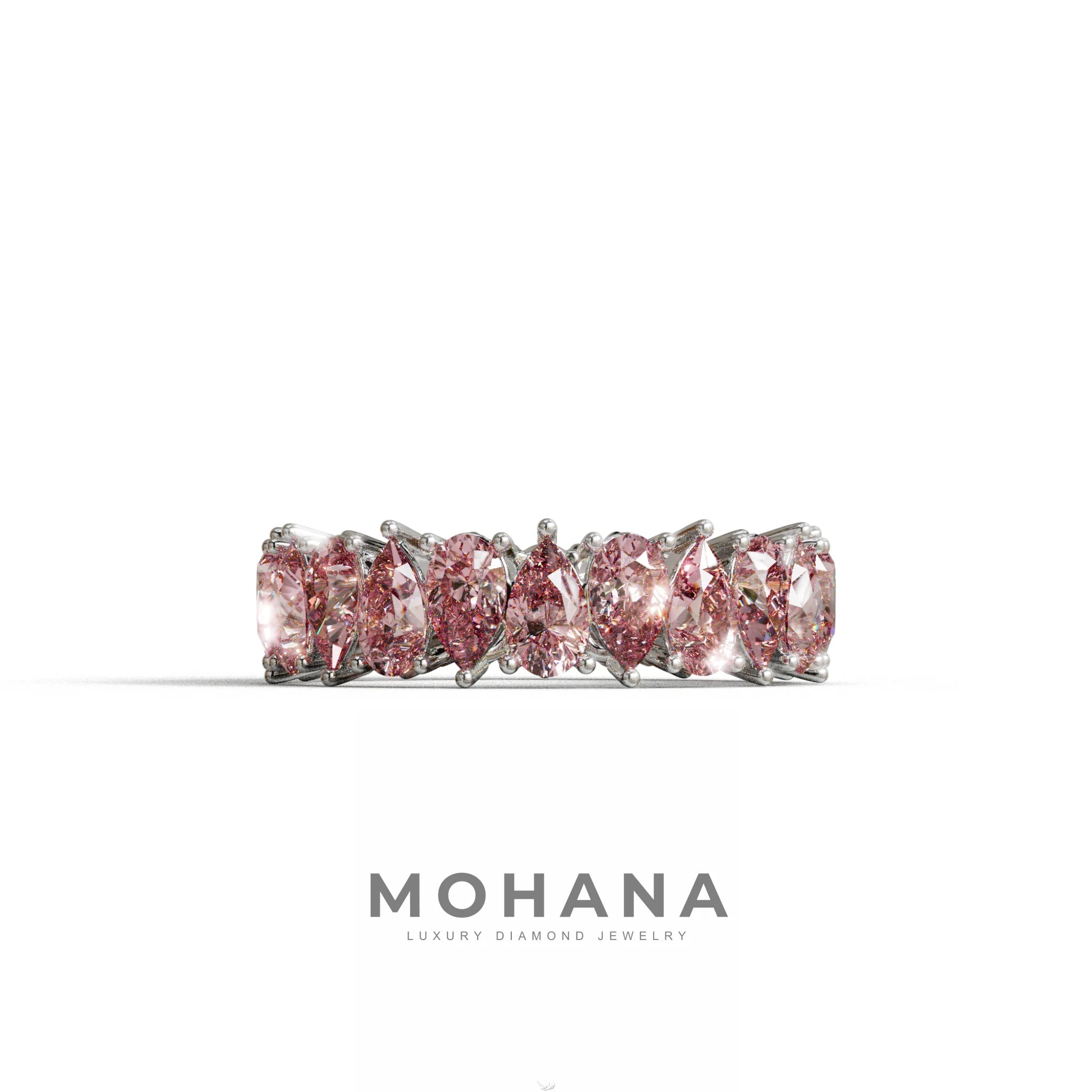 Pink Pear Diamond Full Eternity Band - Stackable Ring - 10K Solid Gold / White Gold