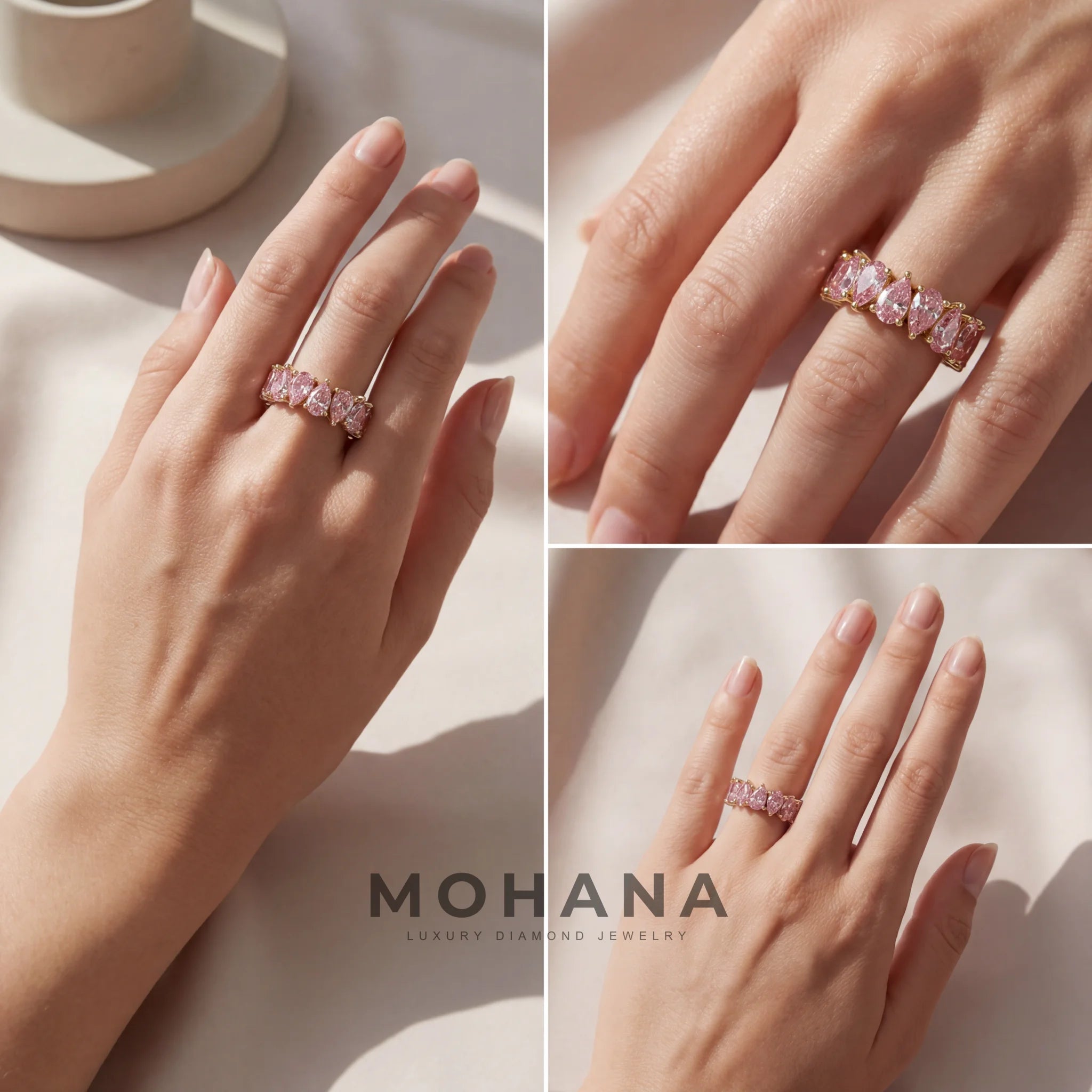 4.4ct Fancy Pink Pear Cut Lab Grown Diamond Full Eternity Band - Stackable Ring