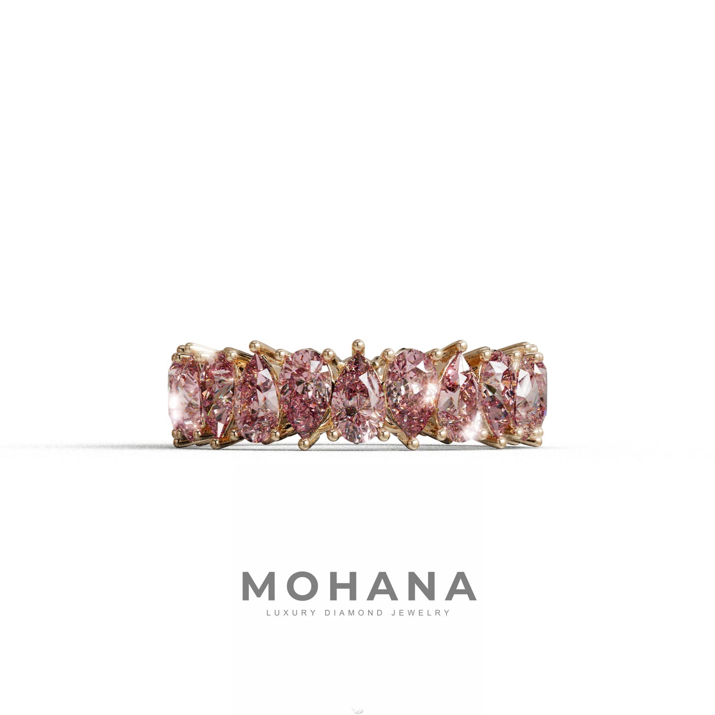 Pink Pear Diamond Full Eternity Band - Stackable Ring - 10K Solid Gold / Rose Gold