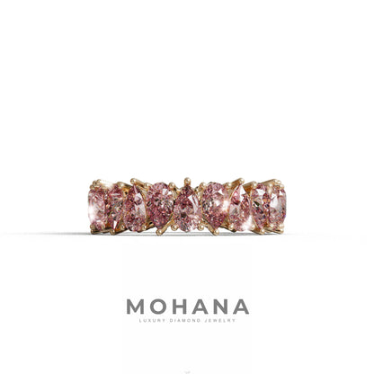 Pink Pear Diamond Full Eternity Band - Stackable Ring - 10K Solid Gold / Rose Gold