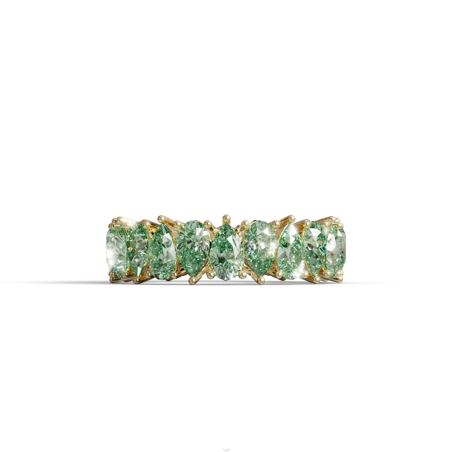 Green Pear Diamond Full Eternity Band - Stackable Ring - 10K Solid Gold / Yellow Gold