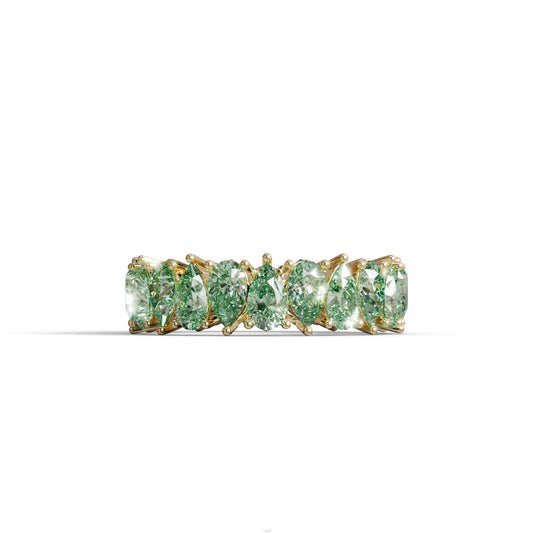 Green Pear Diamond Full Eternity Band - Stackable Ring - 10K Solid Gold / Yellow Gold