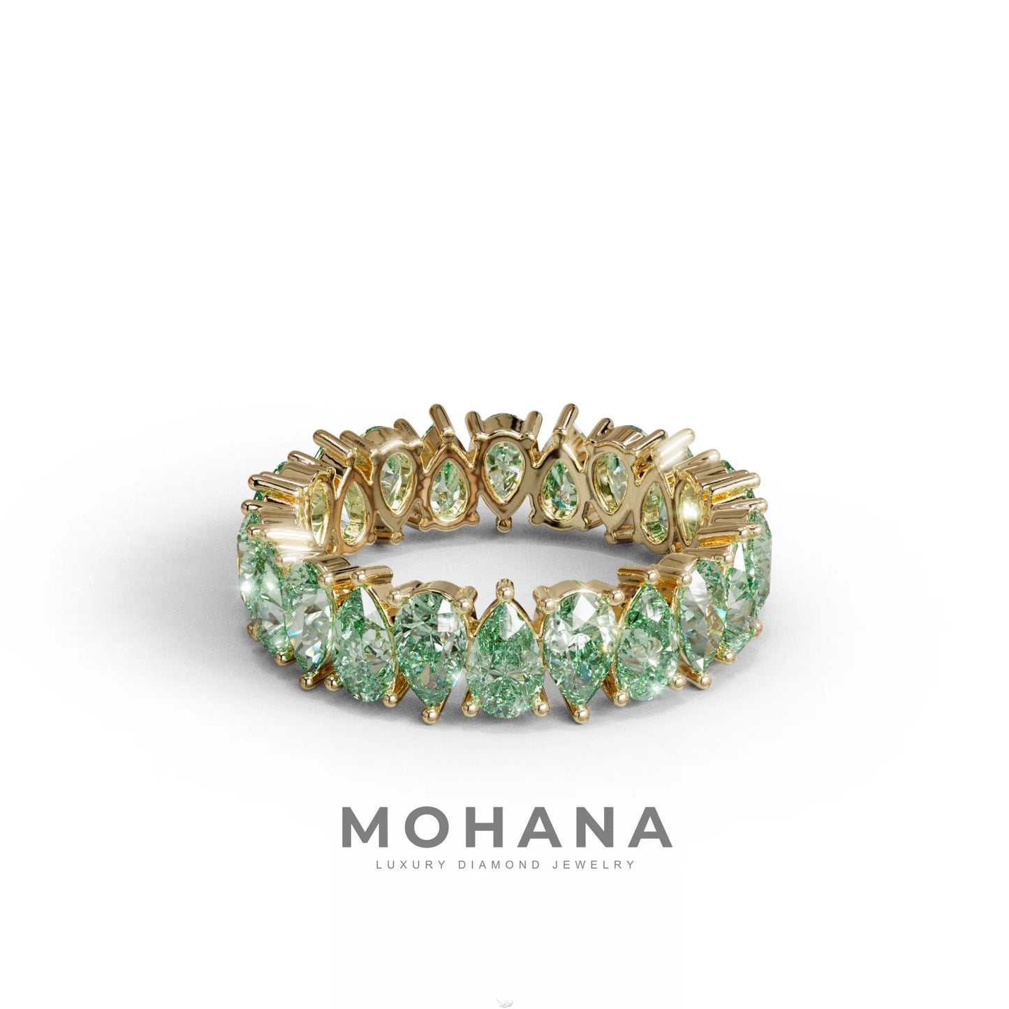 Green Pear Diamond Full Eternity Band - Stackable Ring