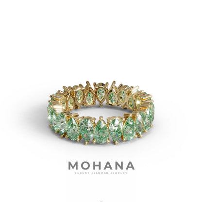 Green Pear Diamond Full Eternity Band - Stackable Ring