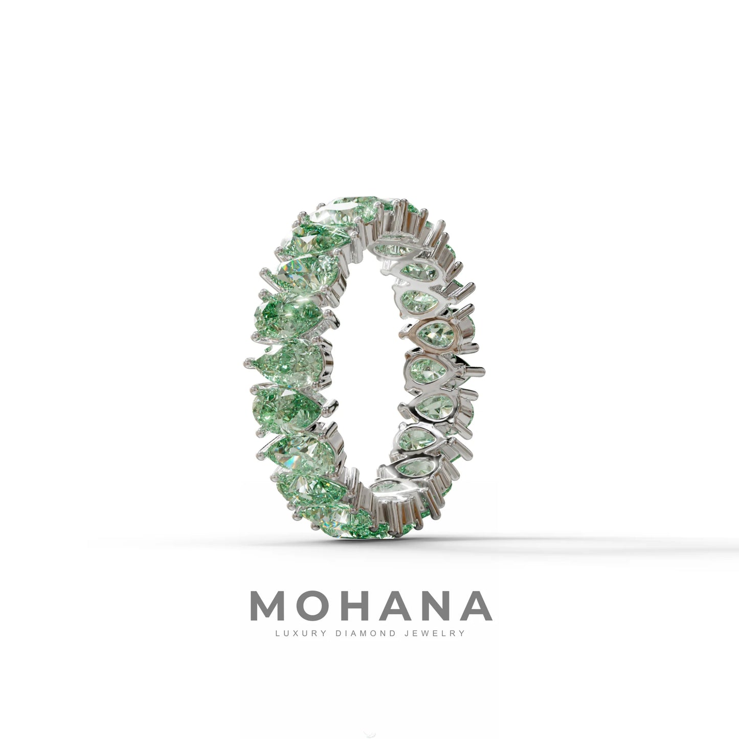 Green Pear Diamond Full Eternity Band - Stackable Ring
