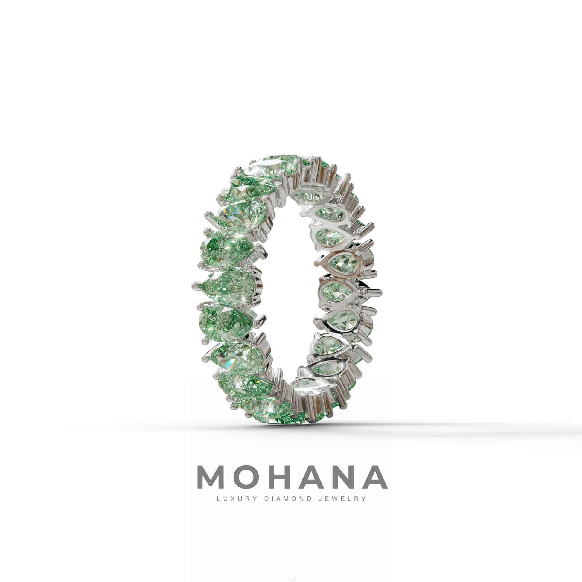 Green Pear Diamond Full Eternity Band - Stackable Ring