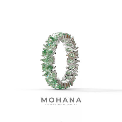 Green Pear Diamond Full Eternity Band - Stackable Ring