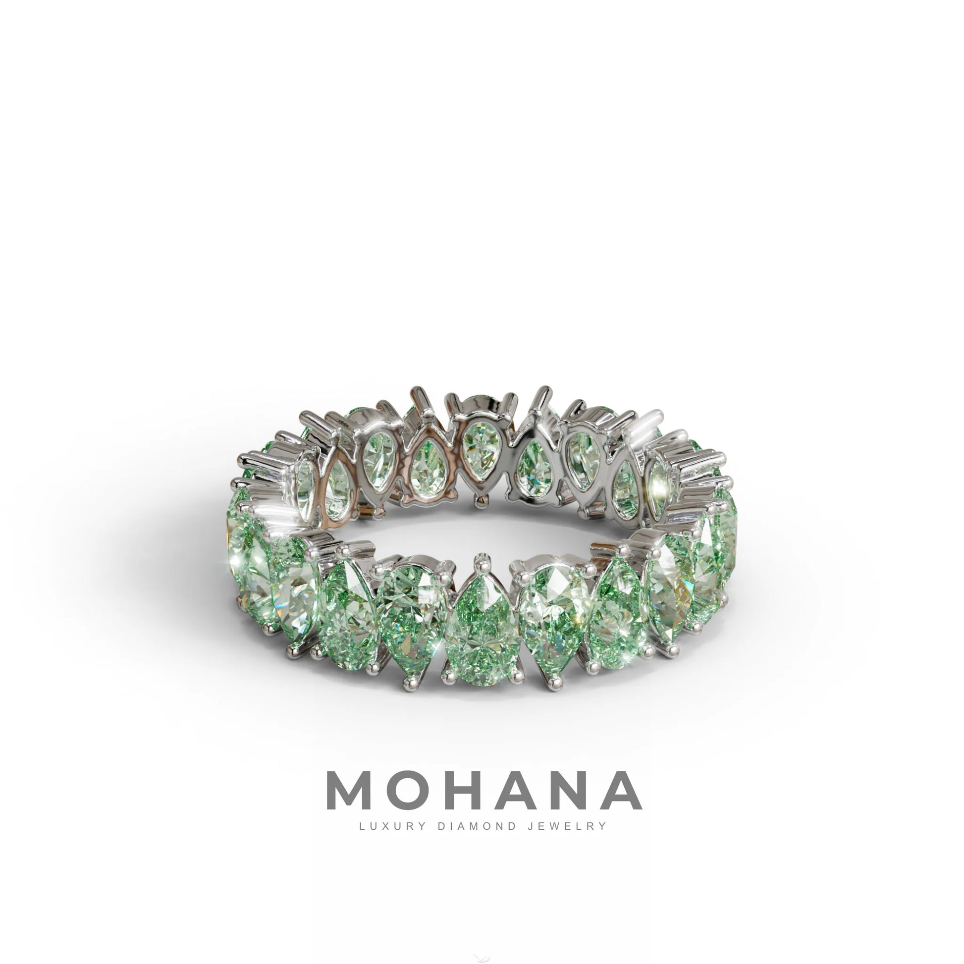 Green Pear Diamond Full Eternity Band - Stackable Ring
