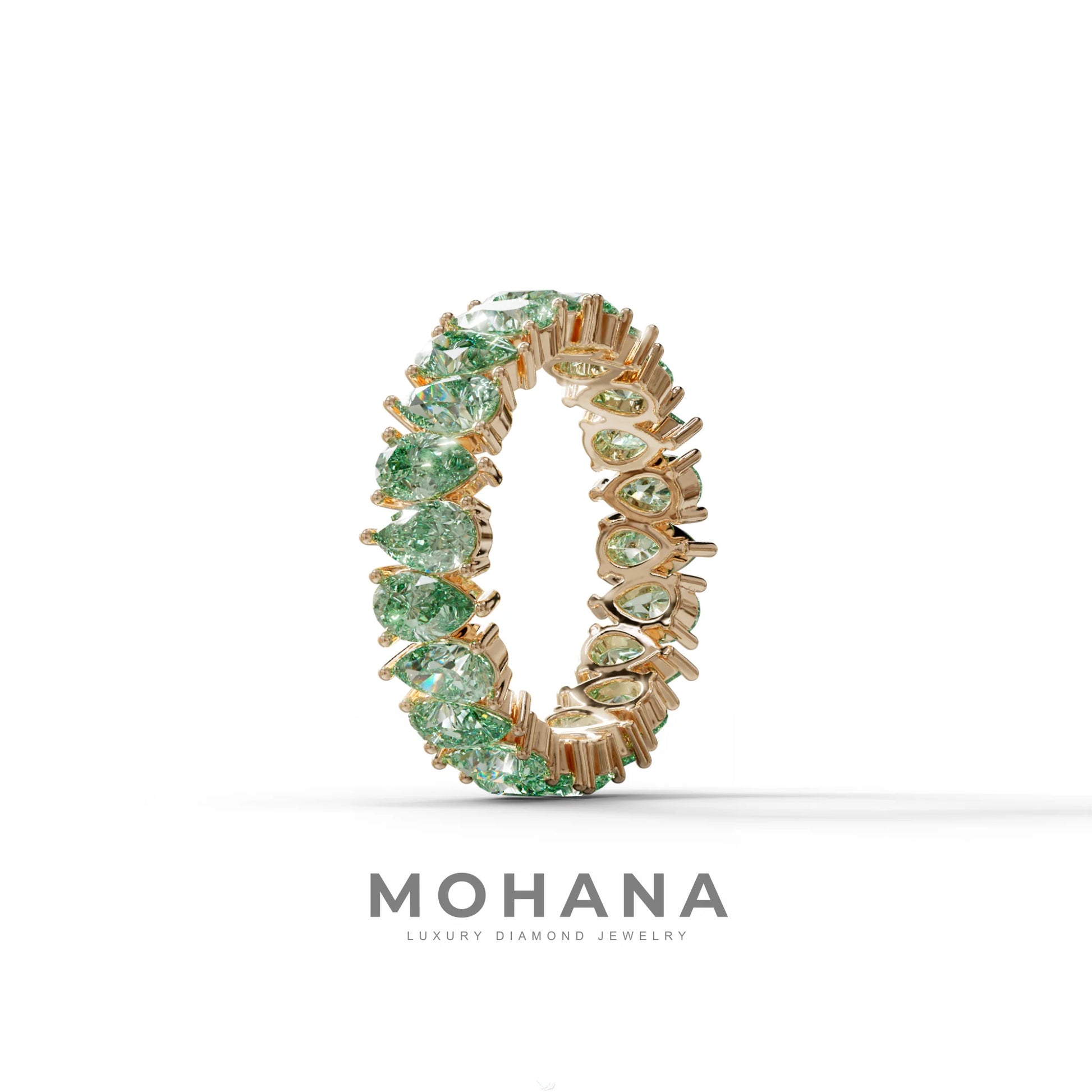 Green Pear Diamond Full Eternity Band - Stackable Ring