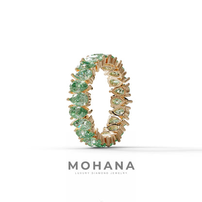 Green Pear Diamond Full Eternity Band - Stackable Ring