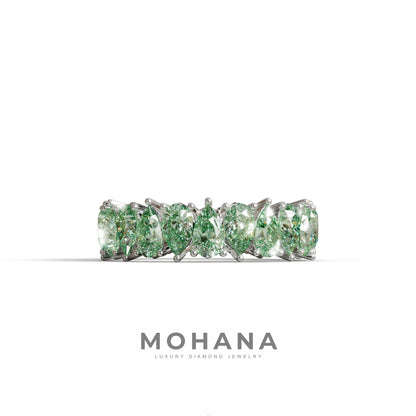 Green Pear Diamond Full Eternity Band - Stackable Ring - 10K Solid Gold / White Gold