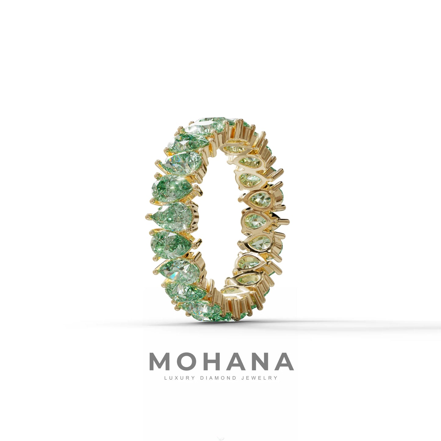 Green Pear Diamond Full Eternity Band - Stackable Ring