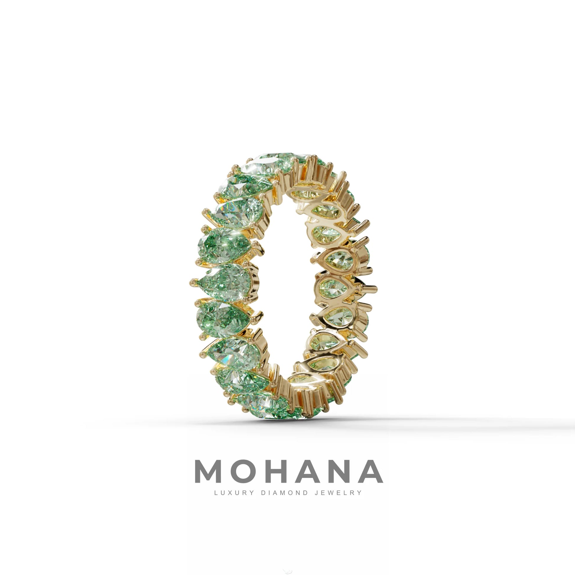 Green Pear Diamond Full Eternity Band - Stackable Ring